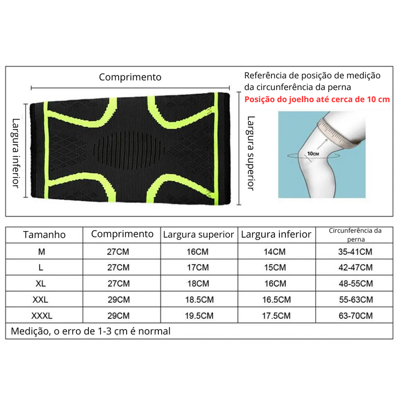 Joelheira esportiva de compressão com suporte de cintas elásticas de nylon